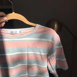 Romwe Boxy Striped Cropped T-shirt